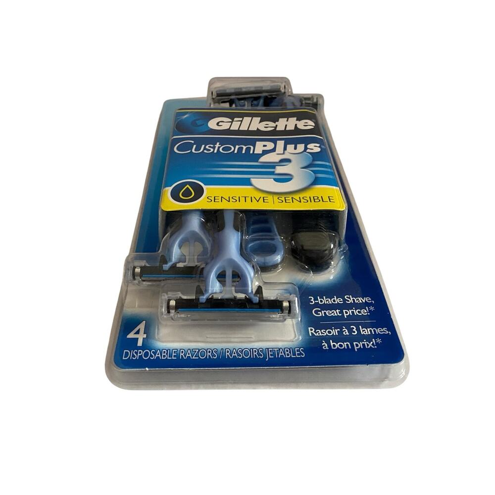 Gillette Custom Plus 3 Sensitive Mens Disposable Razors 4 Count New Triple Blade - Picture 9 of 10